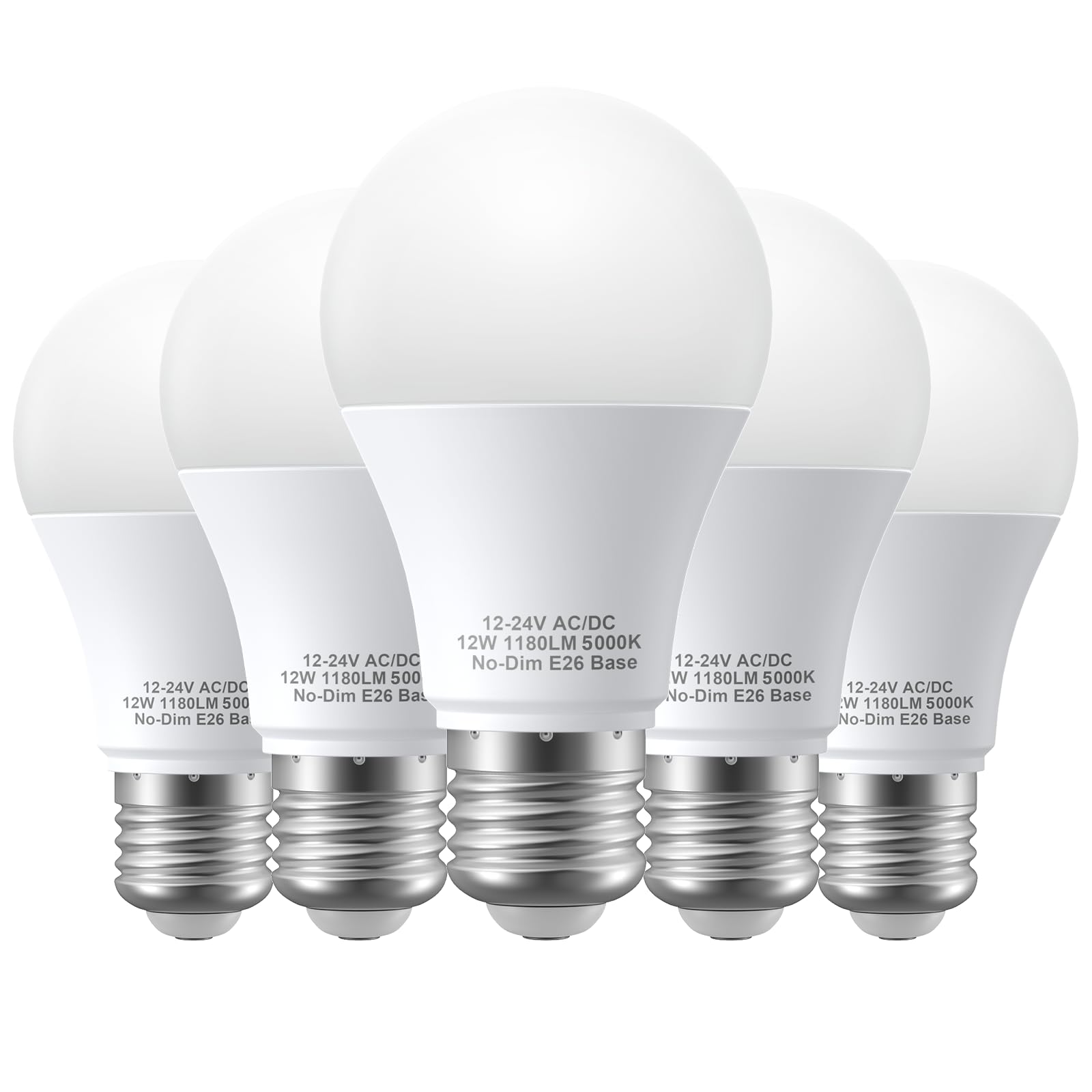 12V LED Light Bulbs 12W 1050LM Daylight 5000K 80W Equivalent 12-24Volt Low Voltage E26 Base AC DC Light