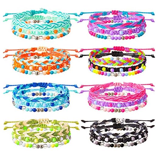 WILLBOND VSCO 24 Pieces Braided Stretch Friendship Bracelets Stackable Bead Woven String, Adjustable Wave Rope Bracelets Friendship Jewelry for VSCO Girls Teen Women