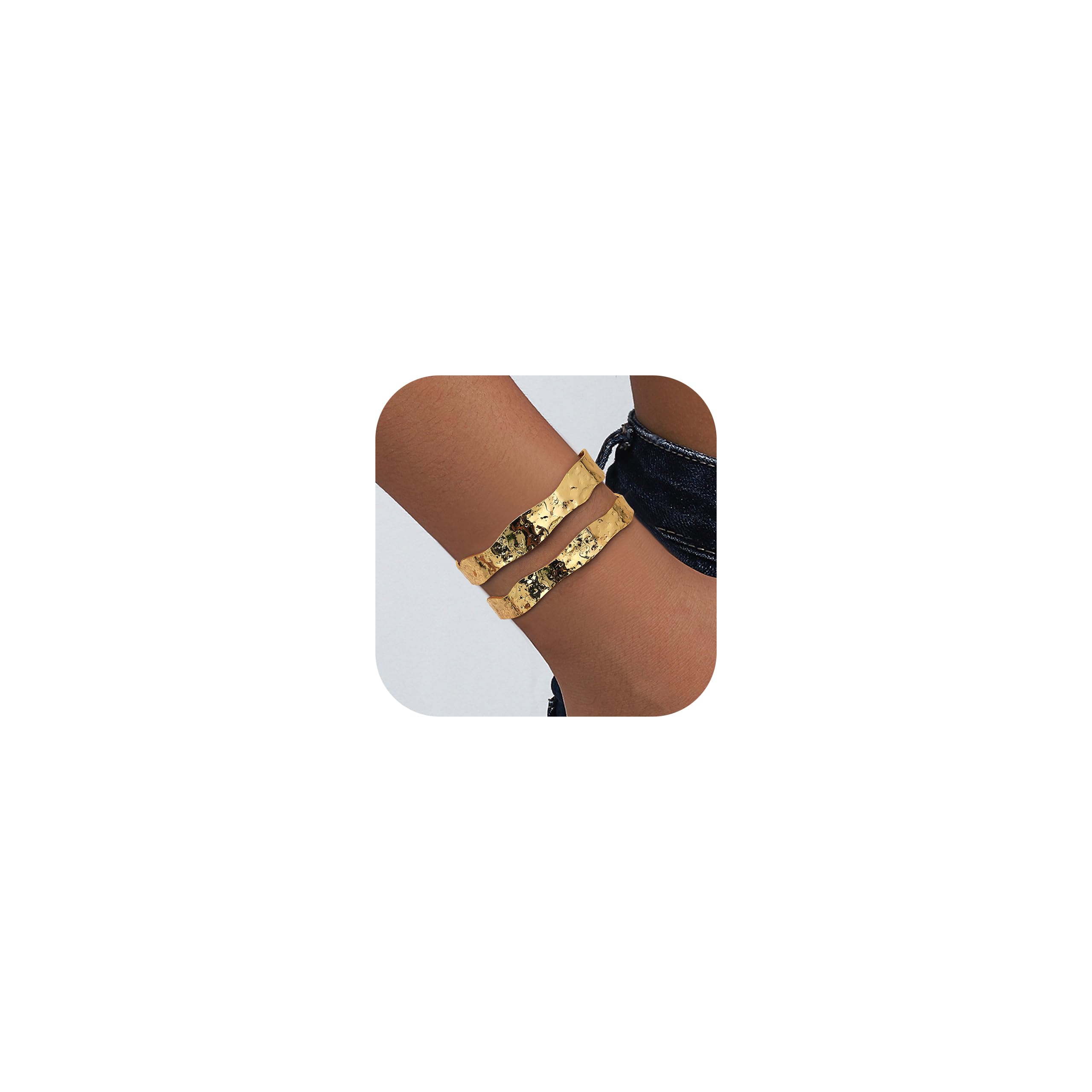 MILACOLATO Brazalete Brazalete Bañado en Oro de 18 Quilates para Mujer Pulseras de Brazalete Grueso Martillado en lágrima Pulseras de Brazalete Ancho Abierto Ajustable Brazalete de Oro Irregular