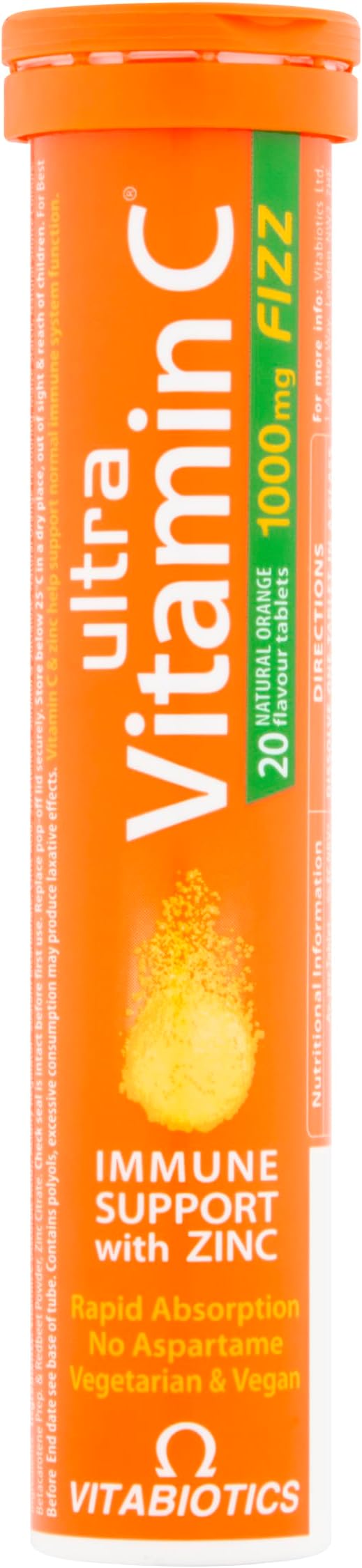 1000mg Ultra Vitamin C Immune Support With Zinc 20 Effervescent Orange Flavour Tablets by Ultra