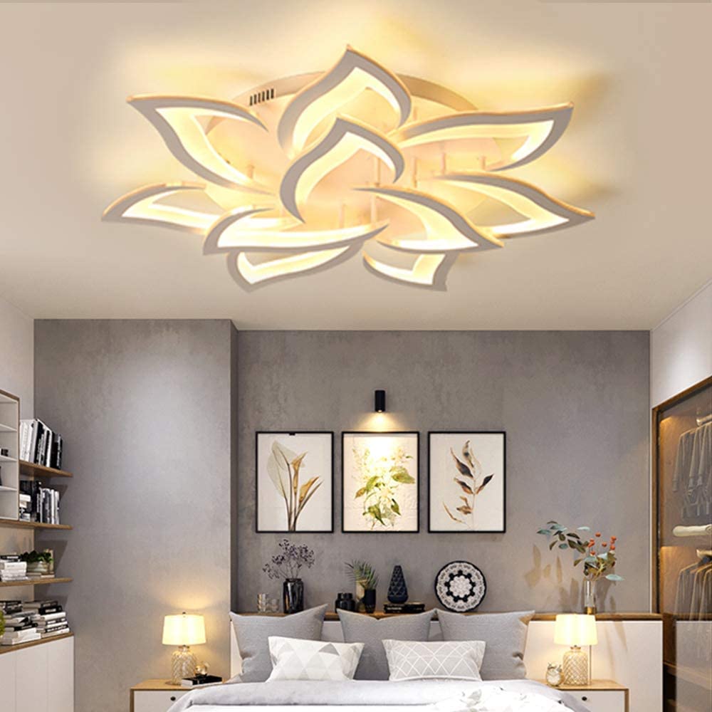 LED Blumen Deckenleuchte Moderne Wohnzimmer Deckenlampe Dimmbar Mit Fernbedienung kreatives Kronleuchter Acryl Lampenschirm Esszimmer Kinderzimmer Schlafzimmerlampe Innenbeleuchtung, 85cm