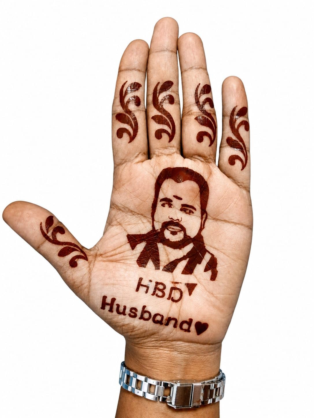 portrait henna stencil for hand hbd hubby design | custom photo stencil, floral finger pattern
