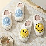 Hausschuhe mit Fröhliches Gesicht Damen Herren Weicher Plüsch Retro Hausschuhe Frauen Bequeme Warme Pantoffeln Trendiger Slipper drinnen und draußen,35-46 EU – Bild 5