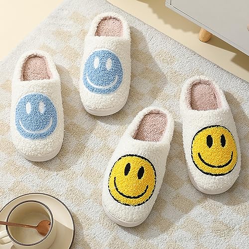 Hausschuhe mit Fröhliches Gesicht Damen Herren Weicher Plüsch Retro Hausschuhe Frauen Bequeme Warme Pantoffeln Trendiger Slipper drinnen und draußen,35-46 EU – Bild 6
