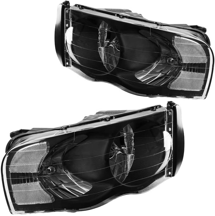 KAC Headlights Assembly Black Compatible with 2002-2005 Ram1500/2500/3500, Replace CH2502135,CH2503135