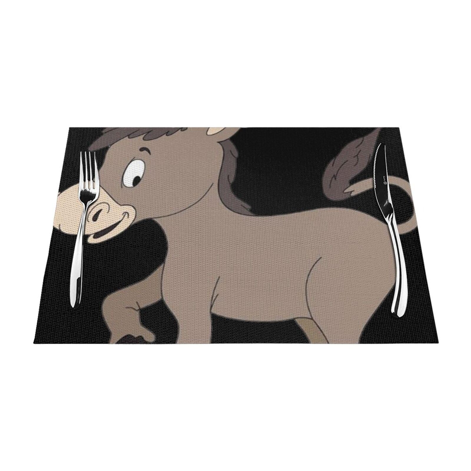 PVC Placemat Set of 6 PCS, 45x30 CM, cartoon donkey Printed Non-Slip Heat Resistant Place Mats for Kitchen Dining Table Indoor Outdoor