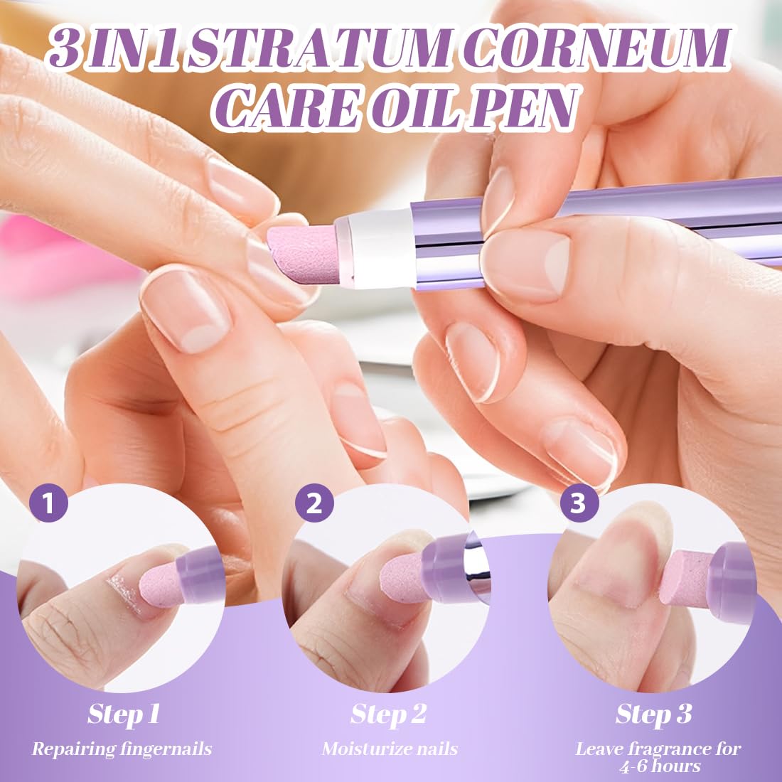 3-in-1 Penna per l'olio per cuticole, penna per olio per le cuticole pusher con punta in ceramica, penna per rimuovere cuticole idratante e illuminante, per unghie secche e stressate