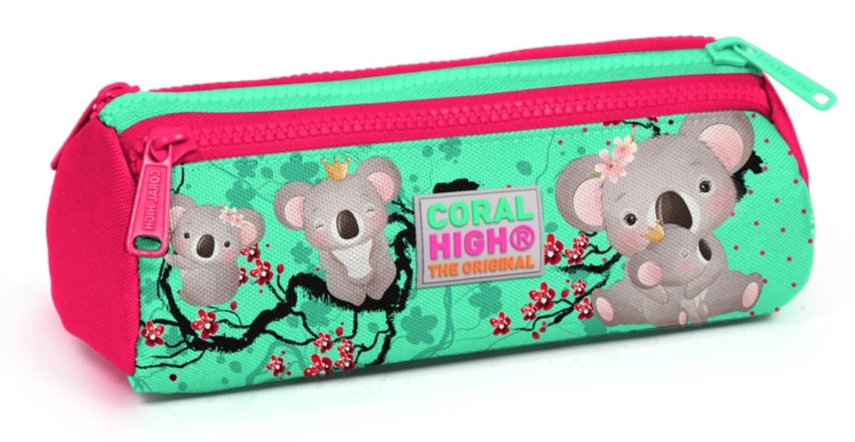 Estuche para lápices infantil de 3 compartimentos, coral neón 22013, Green