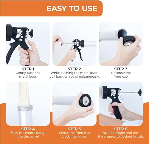 Miniatura 5 de KneadEat Churrera profesional - Juego de pistola Churro Maker. Capacidad para 1.5 libras de masa y bolsa de relleno de churro con aguja grande.