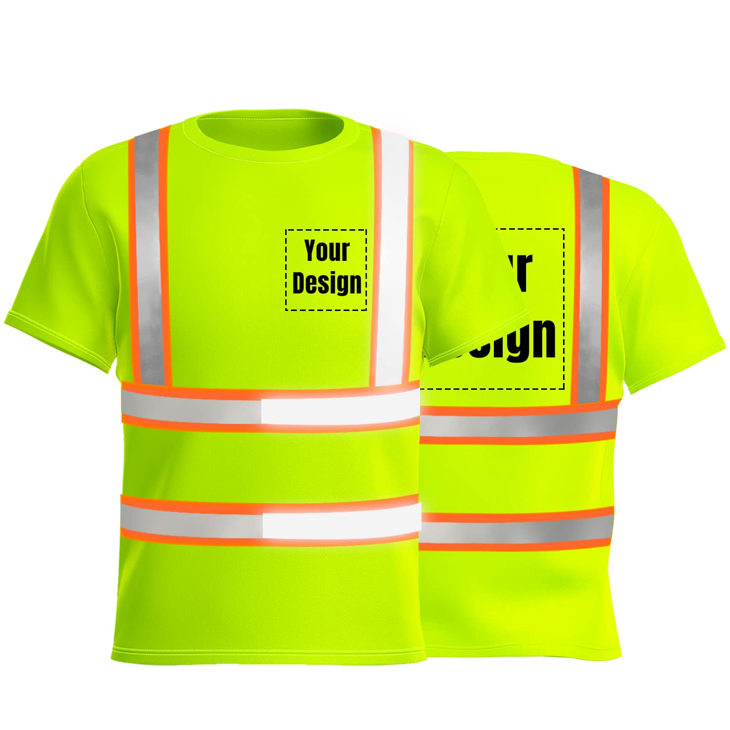 YOWESHOP Hi-Vis Safety T-Shirt Add Your Design Quick Dry Workout Shirts with Reflective Strips (XL, Neon Green - Style 4)