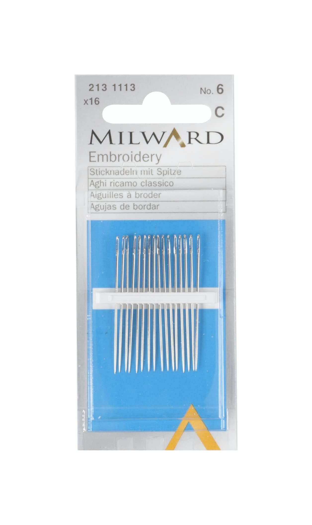Milward Silver Embroidery/Crewel Hand Sewing Needles, No.6