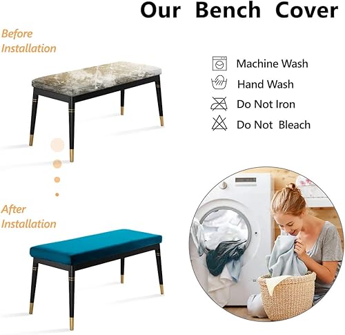 Vista 15 de Fundas de banco Fundas de banco lavables rectangulares para comedor con elástico inferior Funda protectora elástica de muebles para sala de Gris