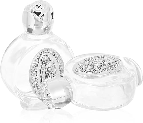 ABOOFAN 2 botellas de agua bendita de vidrio con tapa de rosa en tono dorado, recargable, recipientes vacíos de agua bendita religiosa, botella