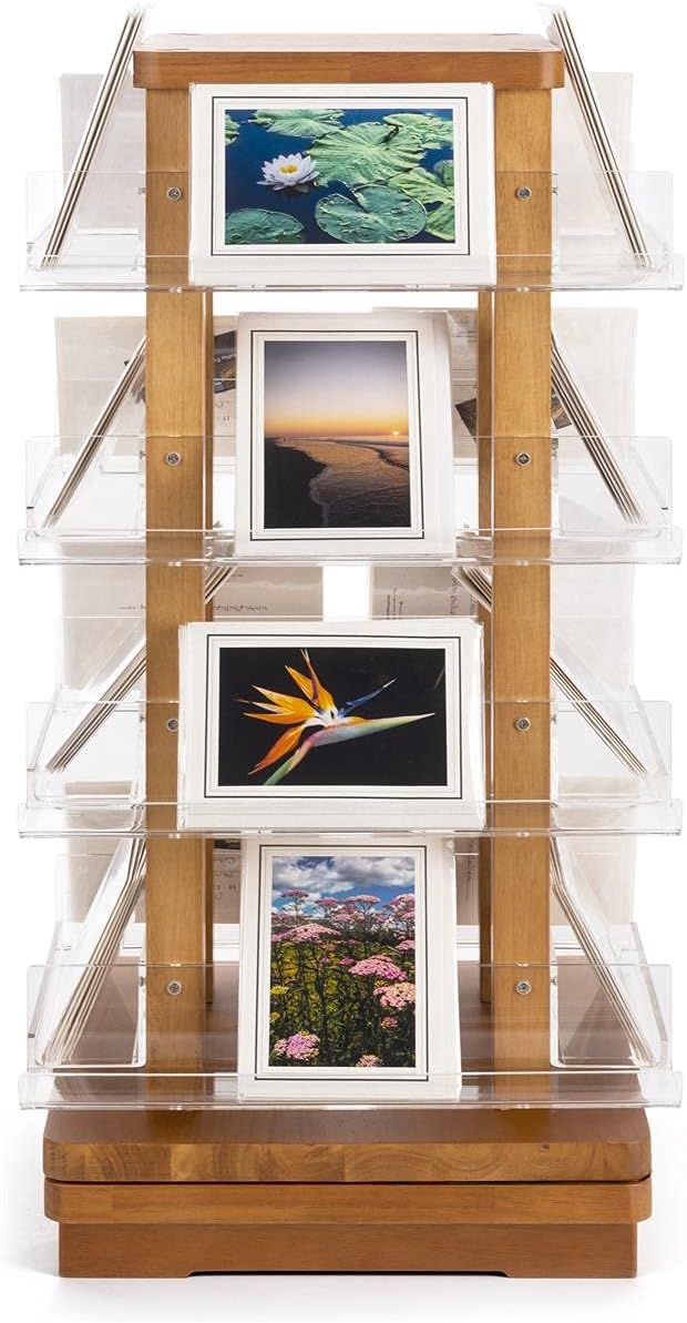 Displays2go Countertop Literature Spinner, Wood & Acrylic Construction, 16 Pockets - Brown (SMAWRDCS)