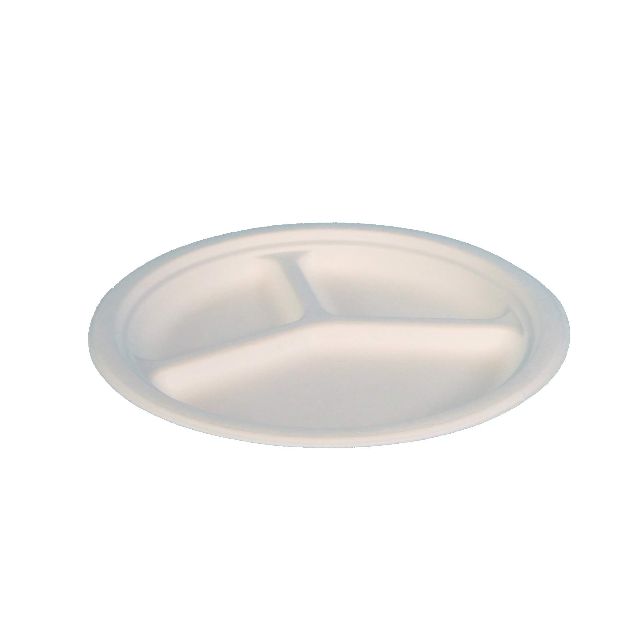 Pro DP 500 Bio Bagasse Menüteller Einwegteller Grillteller Imbissteller 3-geteilt Ø26cm weiß holzfreie Chinet Alternative
