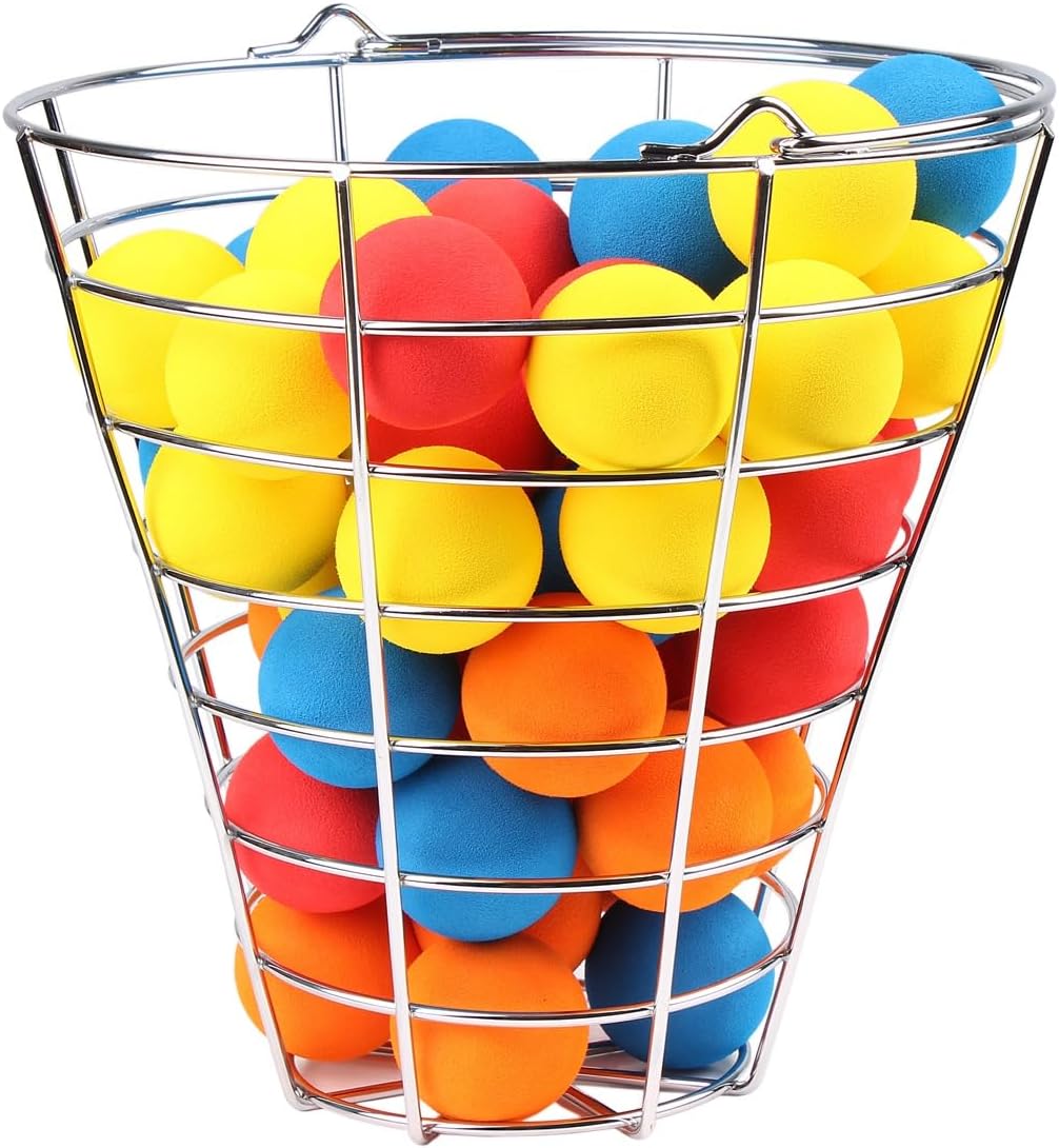Intech 48 Multi-Color Foam Golf Balls with Metal Range Basket, Soft Limited Flight Practice Golf Balls for Backyard or Indoor Use