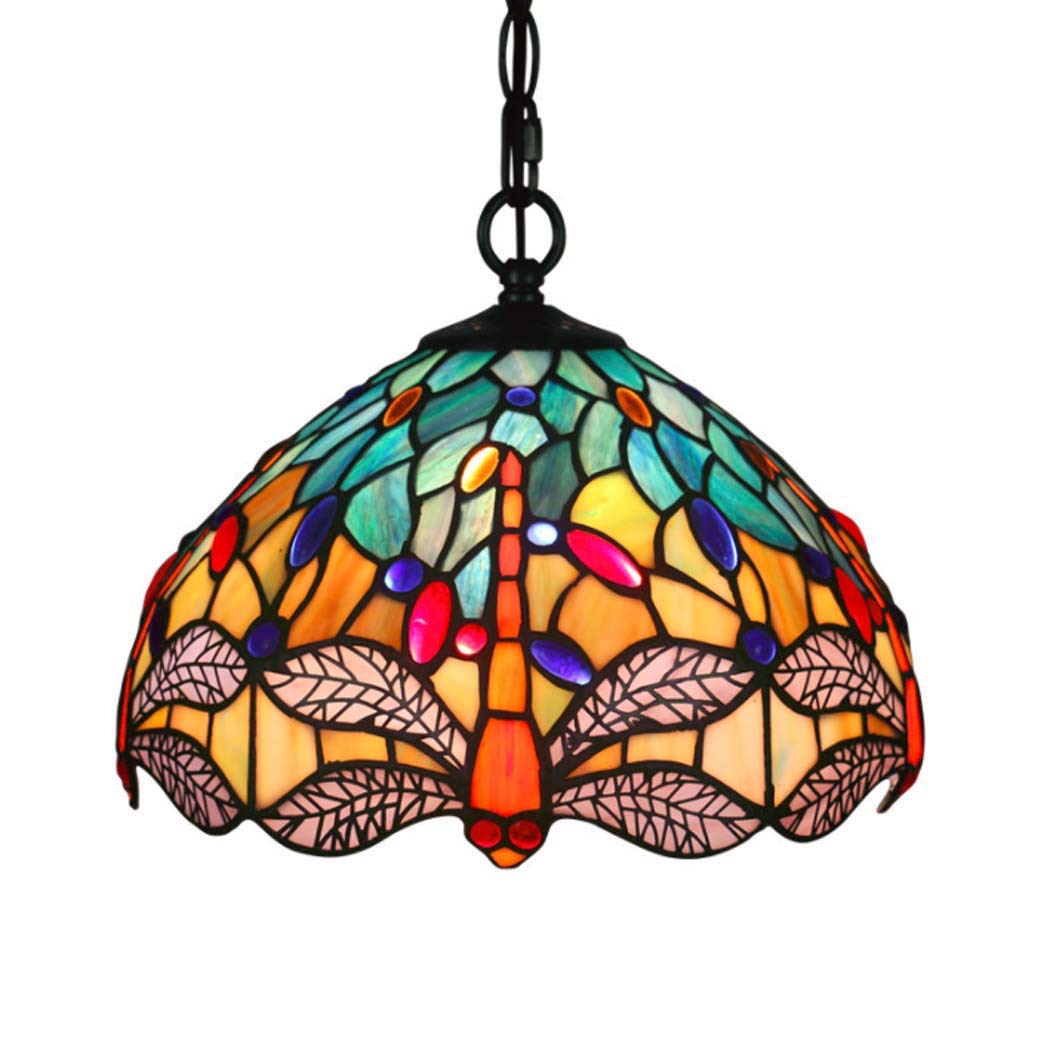 Lámpara Colgante de Estilo Vintage de 12", lámpara Colgante destacada con vívida libélula, lámpara de araña para Comedor, Isla de Cocina, luminaria de Arte rústico, 110-, E27, B, grifos domé