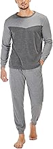 Marvmys Schlafanzug Herren Lang Baumwolle Winter Sleepwear Pyjamaset Schlafanzüge Langarm Shirt mit Bündchen Pyjamahose mit Tasche und Bündchen
