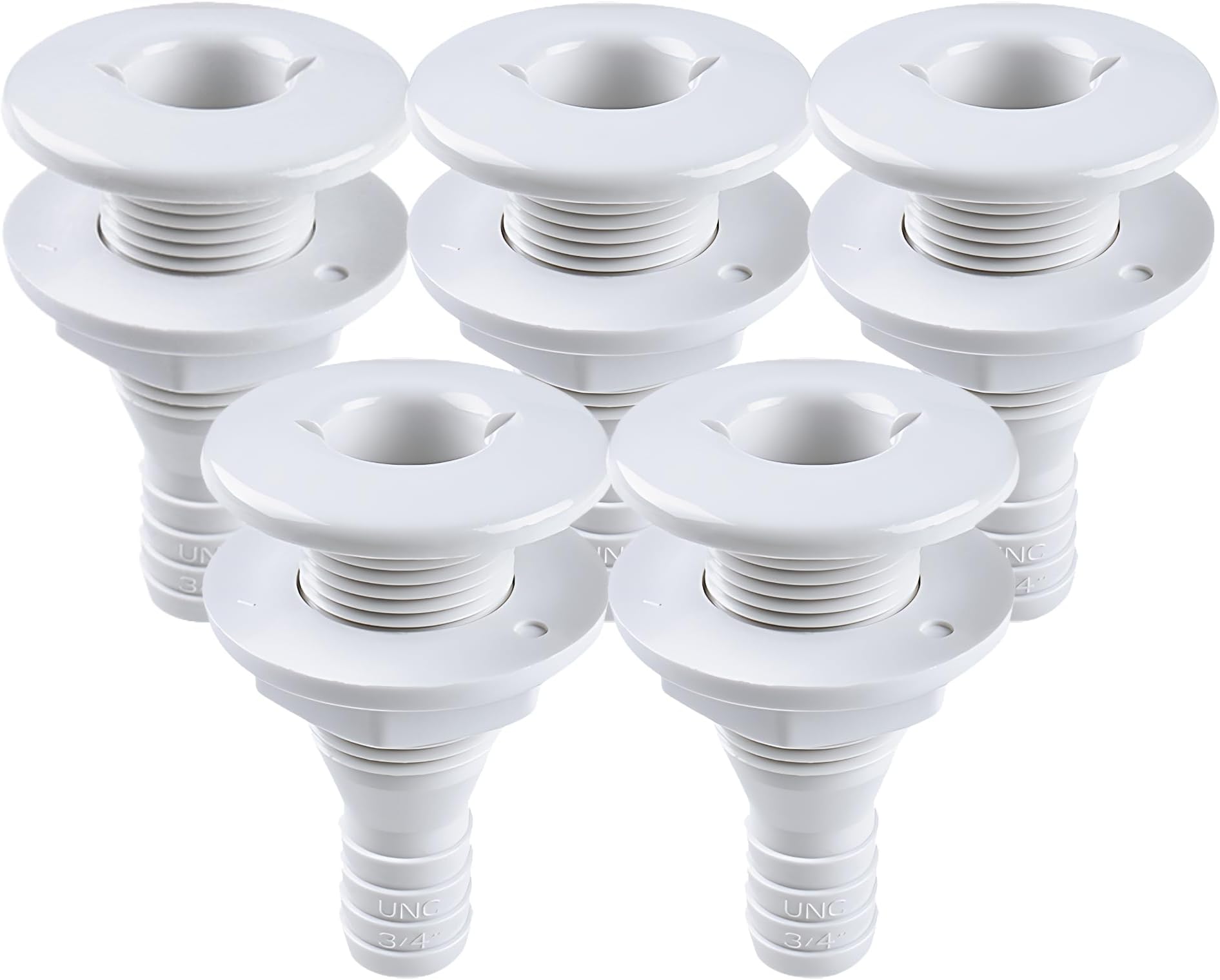 SEAFLO Thru Hull Fitting, Marine Boat, Plastic Drain Overflow Connector, Corrosion Resistant Saltwater Safe, Bilge Port Deck Outlet,(⅝,¾,1,1⅛,1¼,1½, & 2" Options)(1,2,5, &10 Packs)(White/Black)