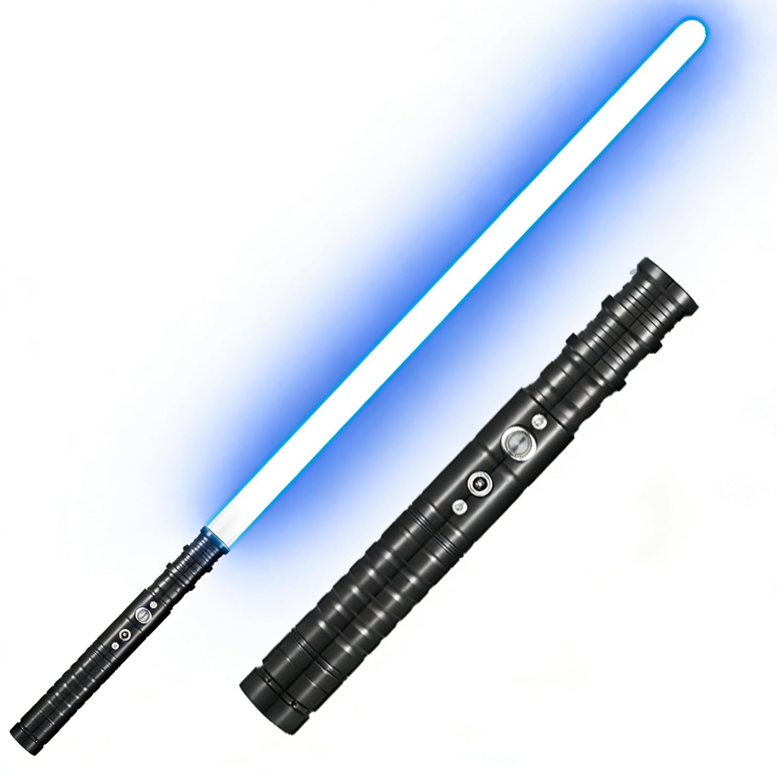 Sabre laser avec effet sonore RGB 7 couleurs Épée lumineuse FX interchangeable 63 cm de long Rechargeable Épée lumineuse portable Épée jouet avec poignée en métal pour enfants, adultes, déguisement