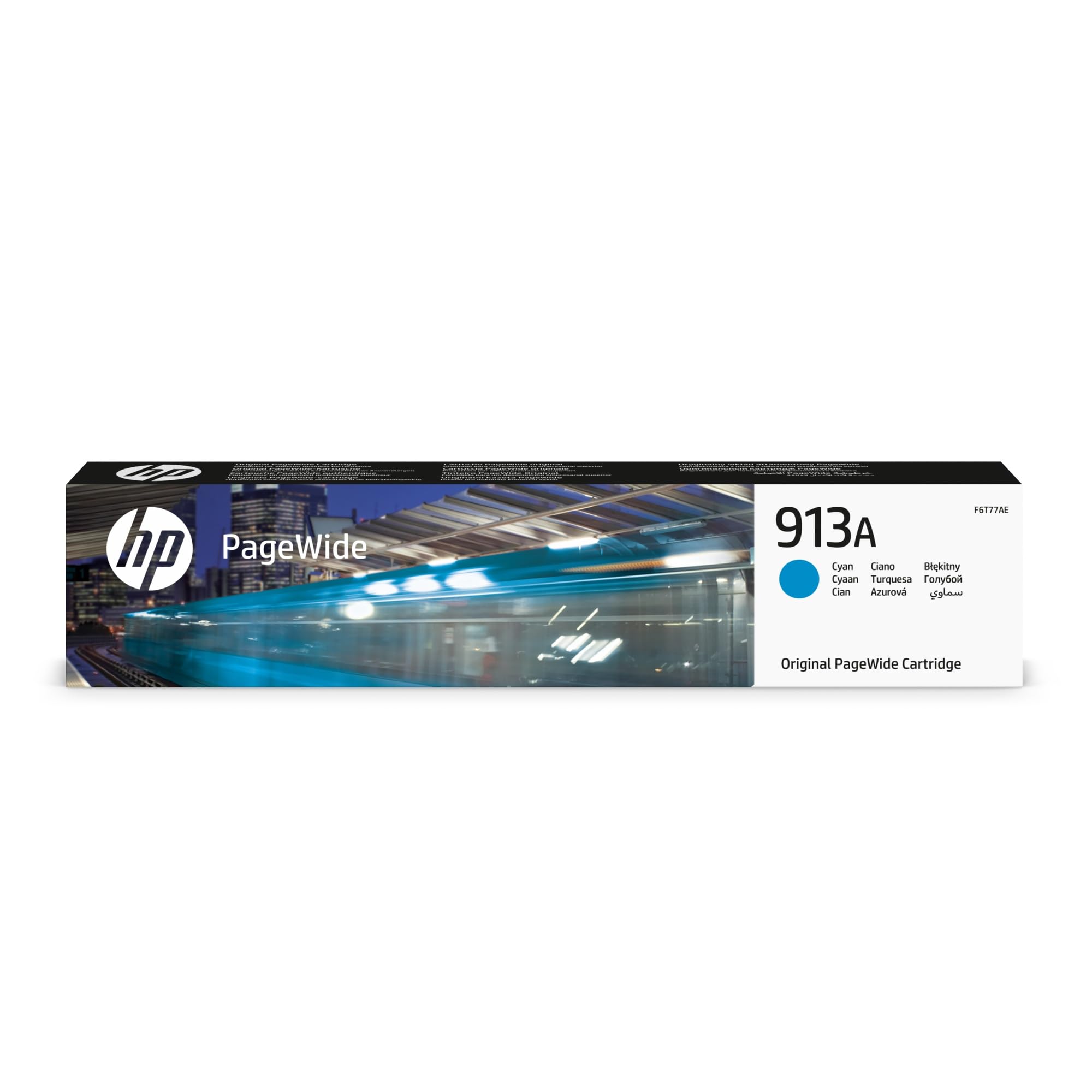 HP 913A Cian, Cartucho de Tinta Original | Compatible con HP PageWide Pro 352, 452, MFP 377, 477, 3000 páginas (F6T77AE)