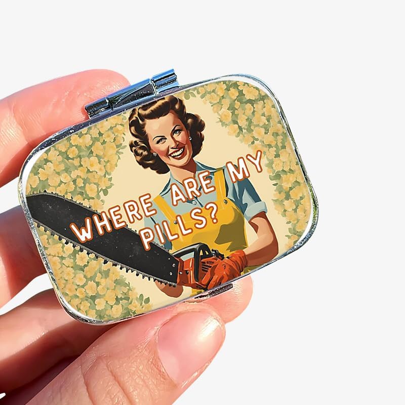 1pc Square Pill Box, Mini 2 Compartment Medicine Pill Organizer, Household Portable Medicine Storage Box, Vitamins Fish Oil for Pockets Purses Travel Unique Gift (Where are My Pills?)