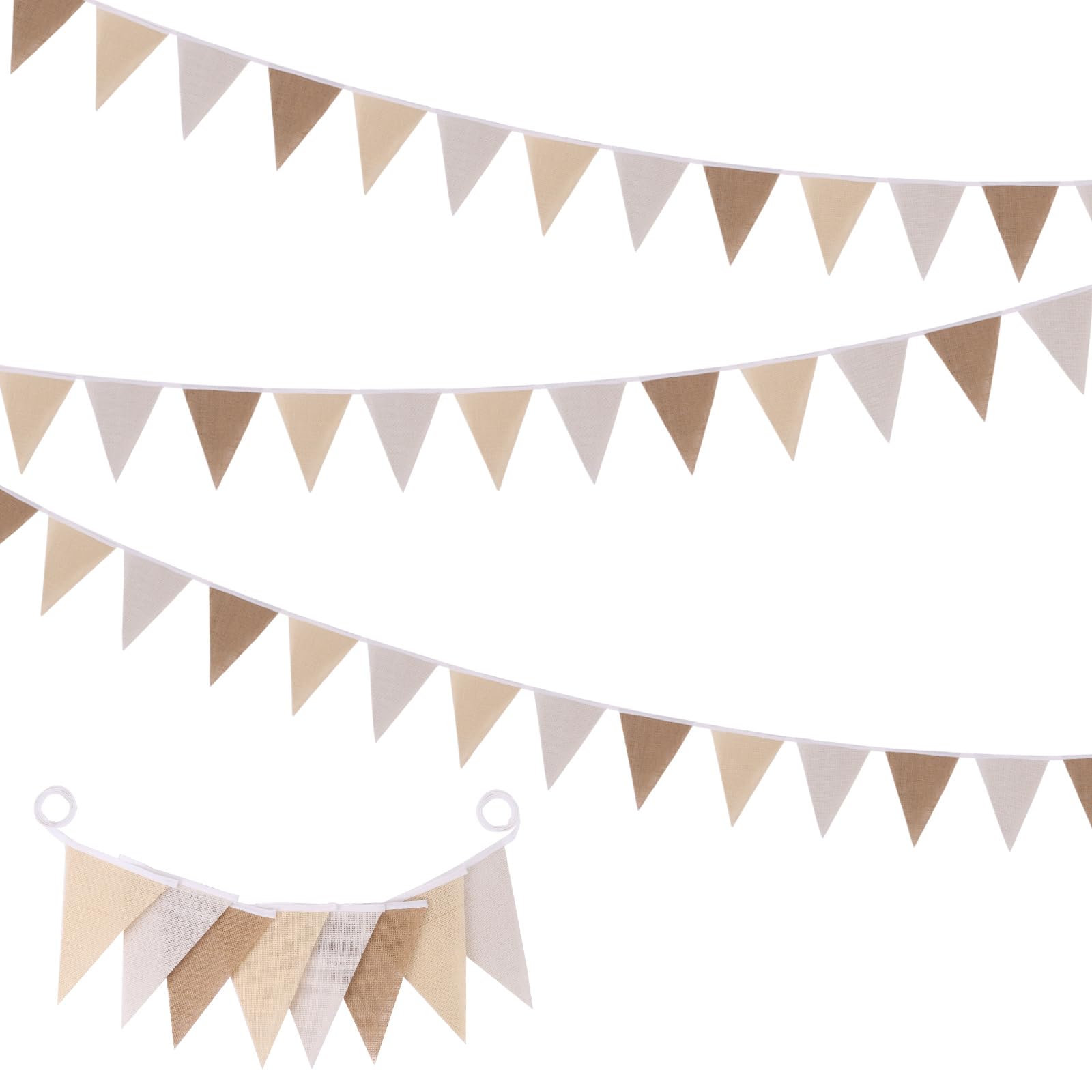 32Ft Vintage Burlap Bunting Banner Party Decorations, Linen Triangle Flag Pennant Garland Streamer for Spring Summer Boho Camping Baby Shower Birthday Wedding Outdoor Hanging Bunting Decor