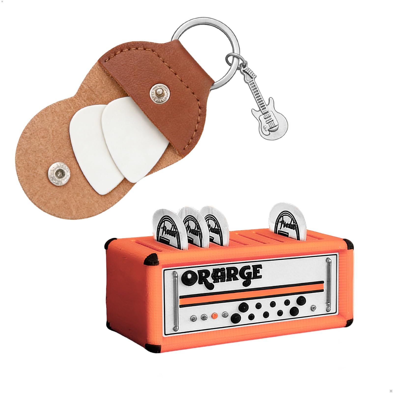 Uchwyt na gitarę, stylowy organizer z 9 przegródkami, skórzane etui i zawieszka na gitarę, brązowy