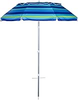 Vista 10 de Sombrilla de playa plegable de 6.5 pies, portátil, con anclaje para la arena, a prueba de viento, botón para inclinación y ventilación, protección