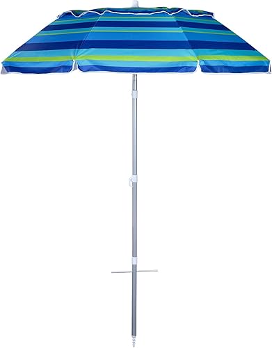 Miniatura 10 de Sombrilla de playa plegable de 6.5 pies, portátil, con anclaje para la arena, a prueba de viento, botón para inclinación y ventilación, protección