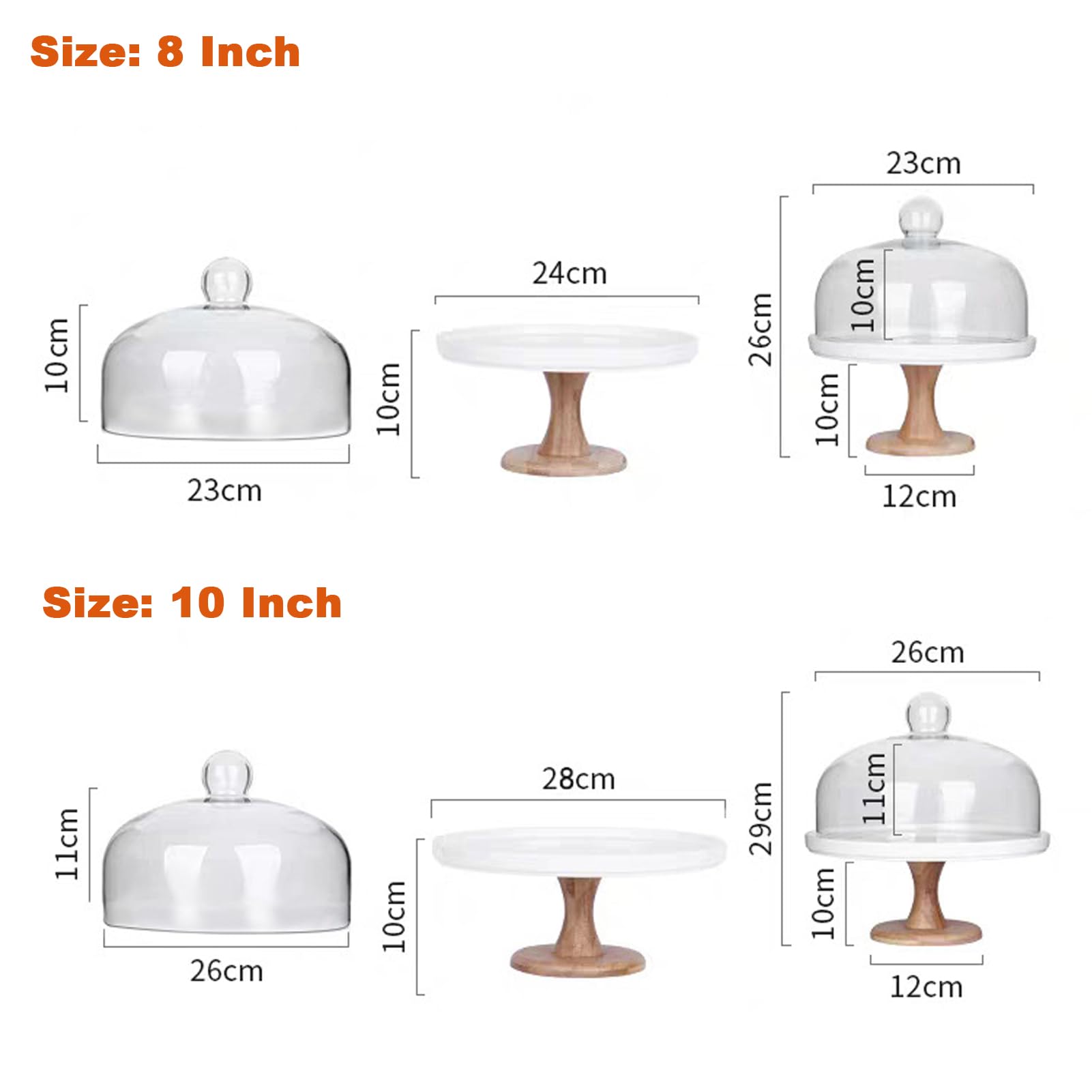 Dxcaicc Pie de Pastel 12 Pulgadas, Placa de Pastel con Tapa Soporte de Madera para Pastel con Pantalla de cúpula Soporte de Postre para Fiesta, Boda, cumpleaños, Baby Shower,A,10 Inch