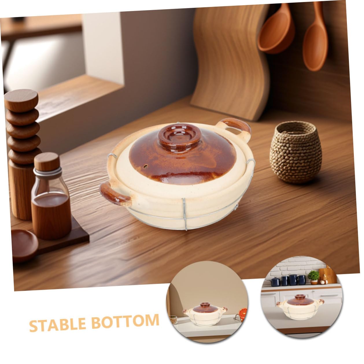 BESPORTBLE 2 piezas Cazuela de Barro con Tapa Olla Redonda Ergonómica para Cocción Individual Guisos Sopas para Cocina Doméstica