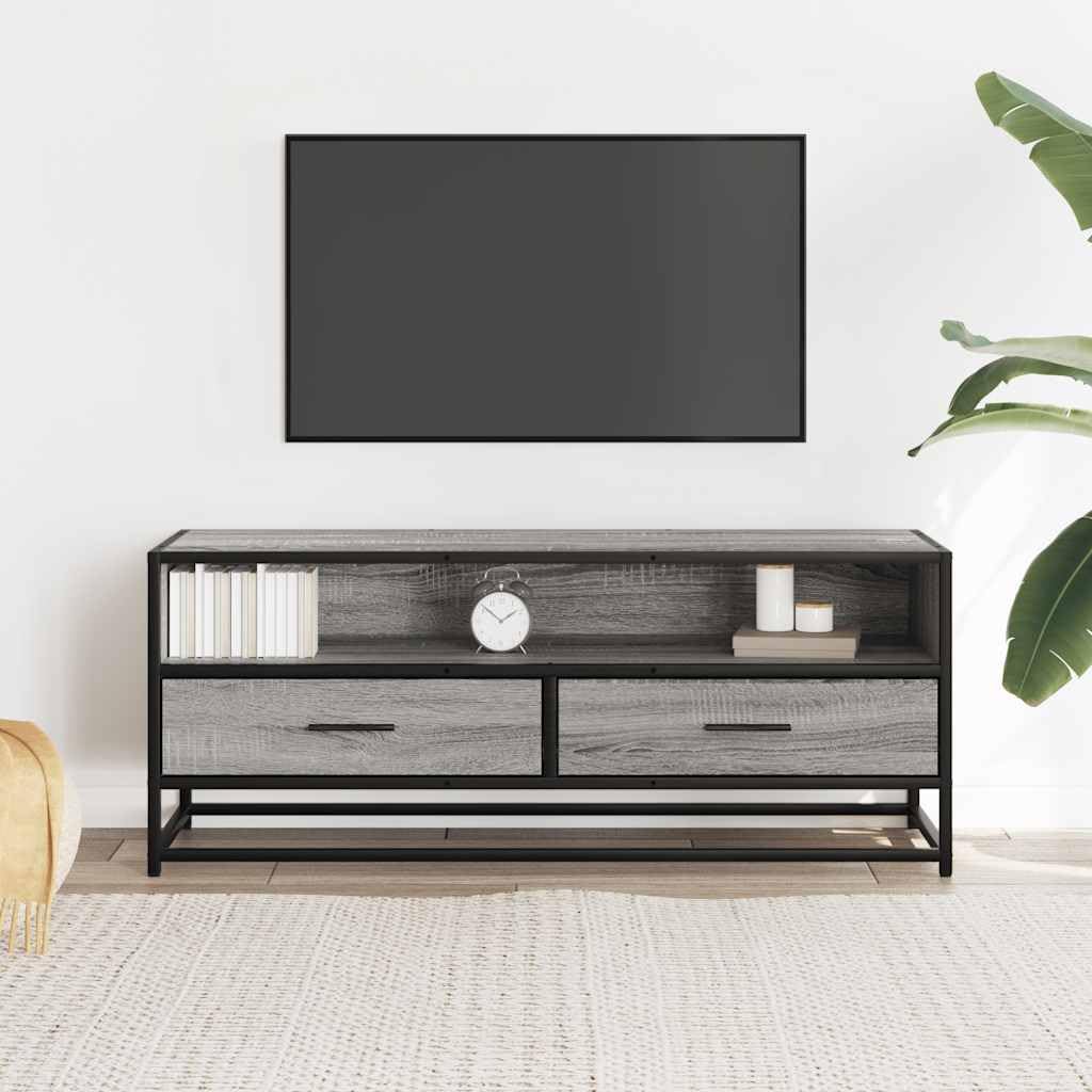 Mobile TV rovere grigio sonoma 100 x 34,5 x 40 cm con telaio in metallo e un sacco di spazio per riviste, libri e dispositivi multimediali.
