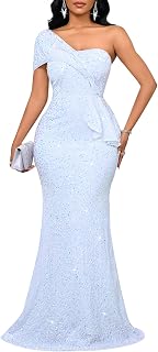 Women Sexy Sequin One Shoulder Mermaid Formal Party Cocktail Gowns Bodycon Evening Maxi Dress