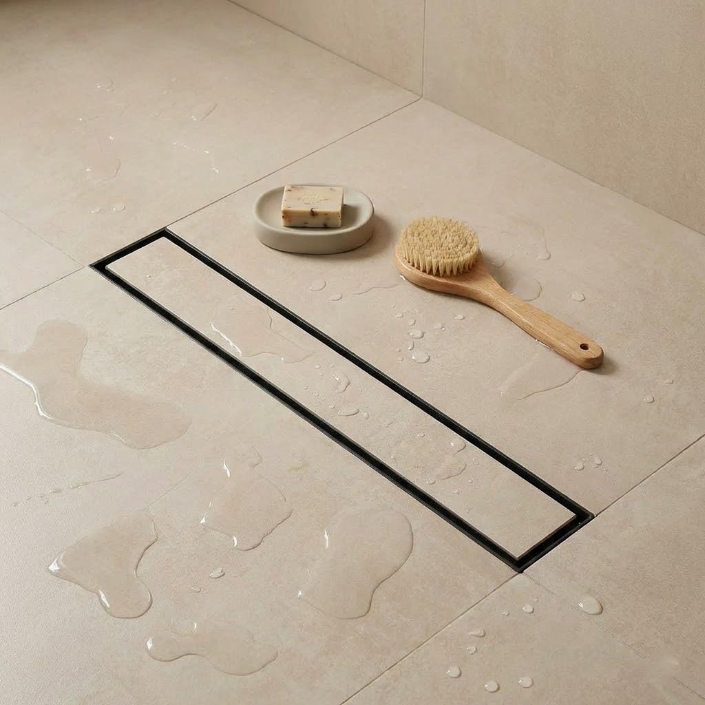 Tile Insert Floor Drain Channel | 18 x 4 Inches Invisible Shower Drain | Compatible with 13 mm Tile | Stainless Steel Drain with Cockroach Trap & Side Outlet | Floor Drain for Bathroom-image-43