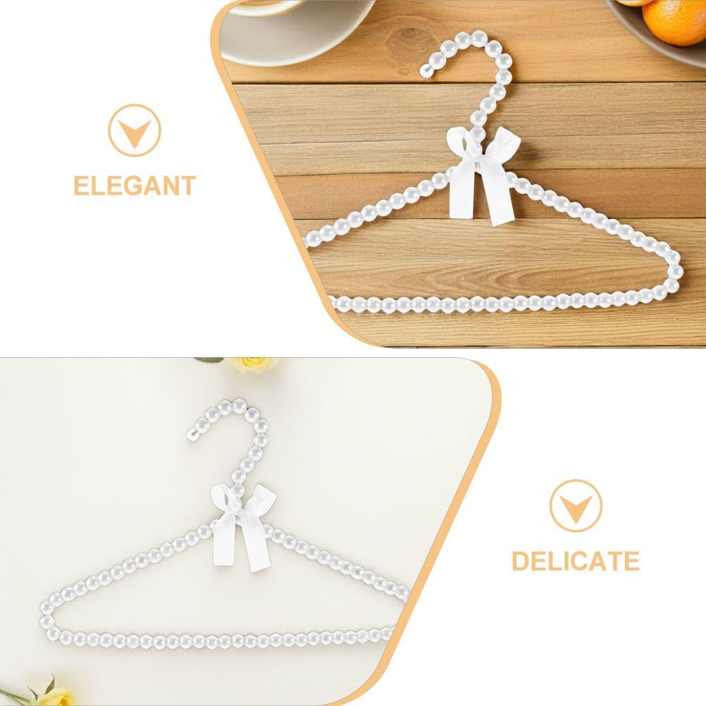 LOGOFUN 8PCS Beaded Pearl Kids Hangers with Bowknot Anti Slip Pet Clothing Organizer for Children Closet Supplies - 30cm White