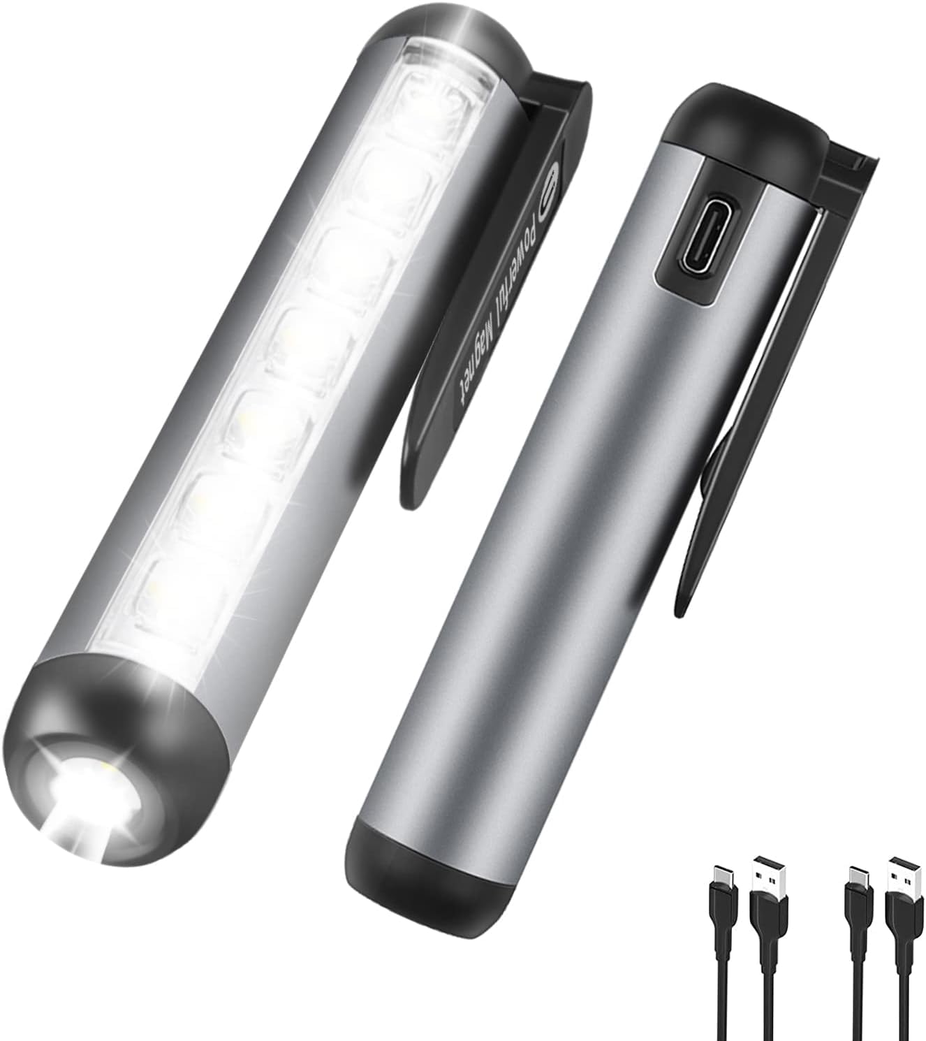 NALACAL Mini LED Work Flashlight, Rechargeable Small Flashlight with Magnetic Base and Clip, Waterproof 4 Modes for Camping Emergency and Outdoor Use, 2 Pack