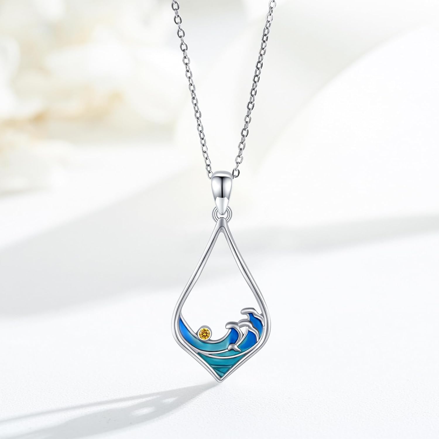 Ocean Wave Necklace 925 Sterling Silver Beach Pendant Necklace Beach Jewelry Gifts for Women - Image 3