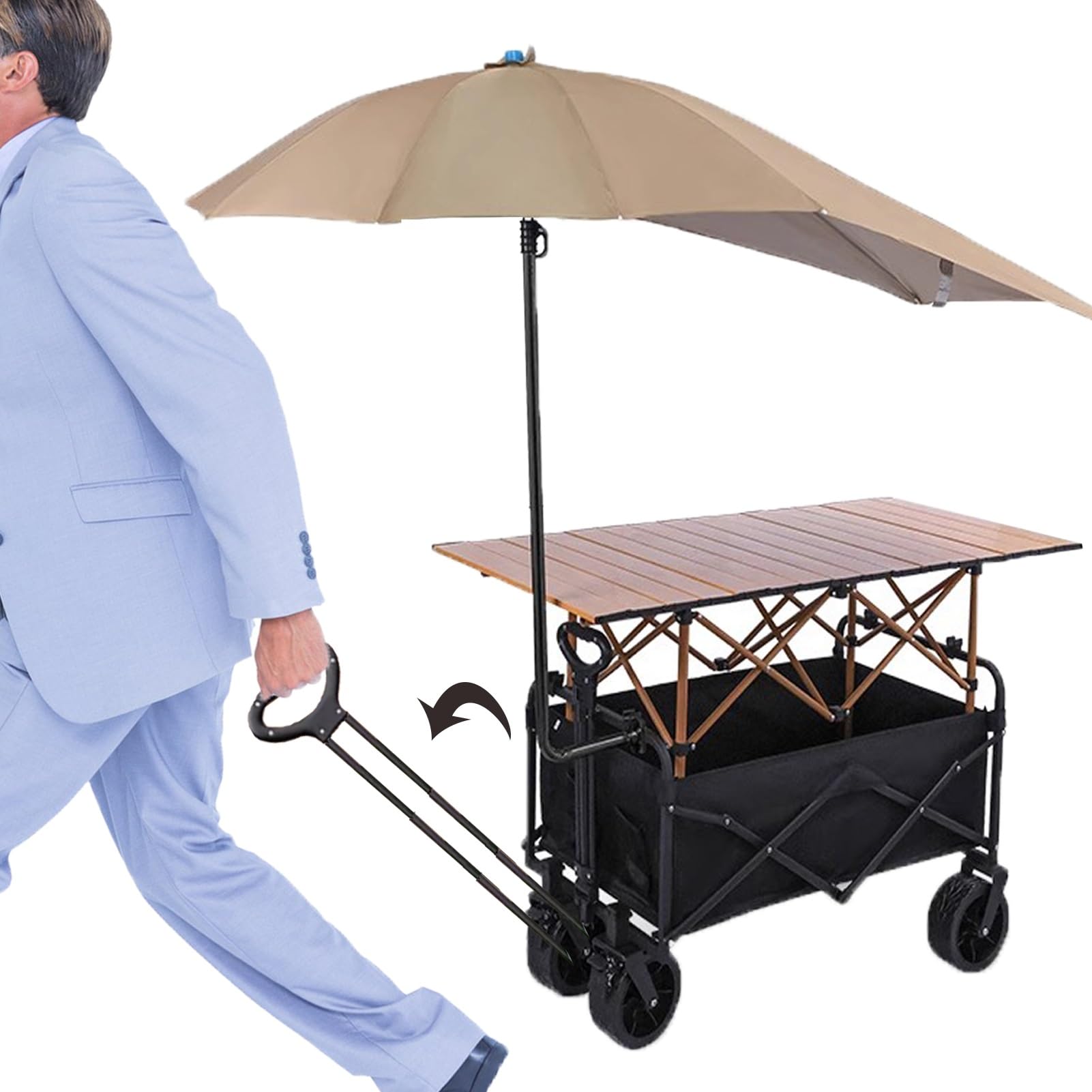 Marktstand Verkaufsstand Mobiler Imbisswagen, Fahrbarer Verkaufswagen für Veranstaltungen/Marktstände, Faltbarer Hotdog-Stand mit Markise und Rädern(Table Width 89cm(35"))