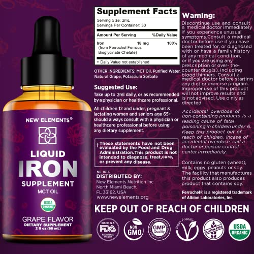 Iron Supplement for Women & Men Free Blood Builder, Iron Vitamin for Anemia USDA Organic Liquid Iron Drops for Adults with MCT Oil, Natural Grape Flavor, Faster Absorption & Immune Support, 2 Fl Oz - Image 5