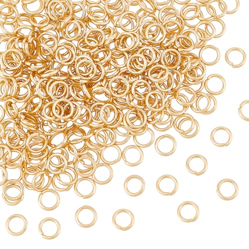 UNICRAFTALE 300Pcs Real 24K Gold Plated Stainless Steel 6mm Round Jump Rings for DIY Jewelry Crafting and Keychain Accessories