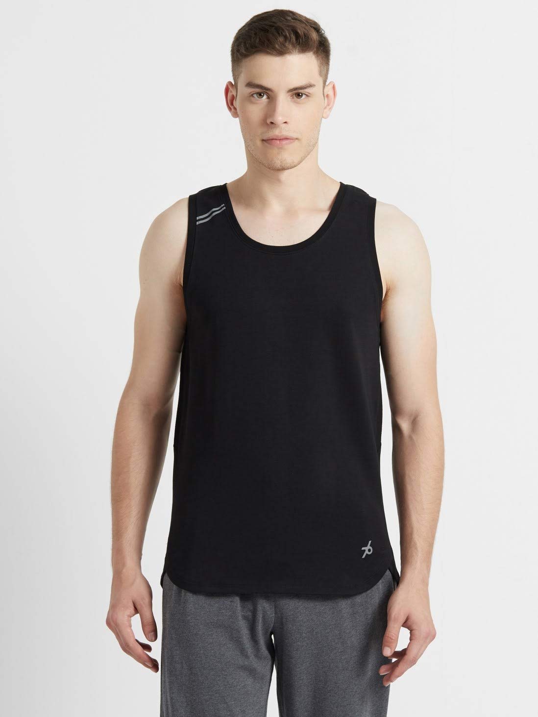 JockeyMV06 Men's Super Combed Cotton Blend Solid Low Neck Active Wear Tank Top with Breathable Mesh