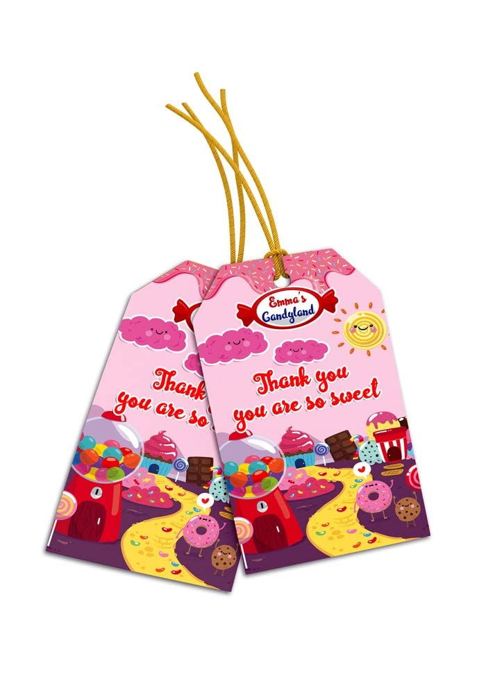 Candy Land Theme Pack of 30 Thank You Cards with Golden String | Customization available