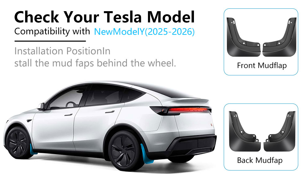 Tesla Model Y Juniper Accessories Wigoo No-Drill Mud Flaps For 2025 Tesla Model Y Juniper - Paint Protection & All-Weather Guards Accessories For - View #12
