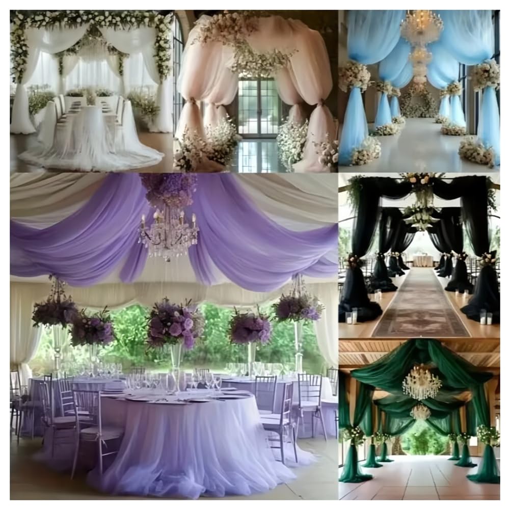 Tüllstoff Hochzeit Vorhang Deko Hochzeitsbogen-Vorhang Tüll Stoffe Weicher Dekostoff Drapierstoff für Hochzeits Hintergrund Zeremonie Tischdeko Party Kleid Tüllrock Champagner 75cmx50m