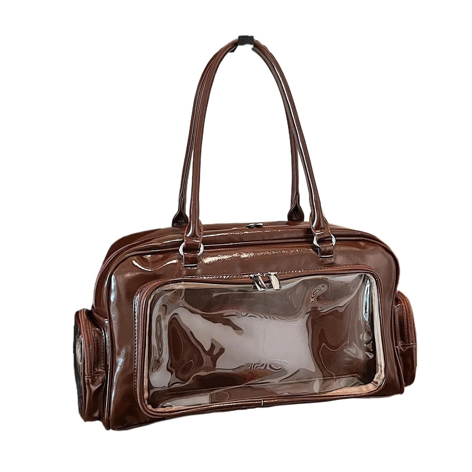 Bolso bandolera Women PU Leather Bowling Bag Transparent Tote Handbag Lightweight Kawaii Shoulder