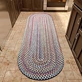 Super Area Rugs Roxbury American Made Braided Rug for Indoor Outdoor Spaces, Blue / Natural Multi, 2' X 6' Oval Runner