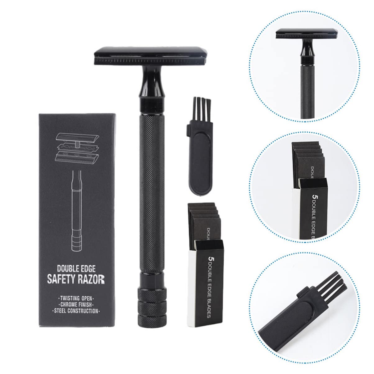 FRCOLOR 3sets Rasoio Manuale Di Sicurezza Con Manico Ergonomico Per Barba Da Viaggio Compatto Con Lamette e Pennello Per Uso Domestico e Hotel