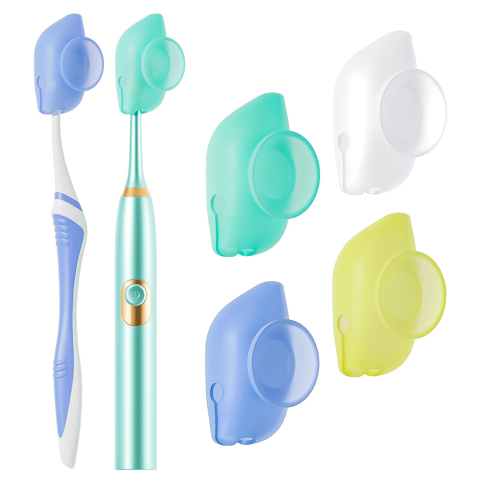 Muslish Paquete de 4 fundas de silicona para cepillos de dientes con ventosa, funda para cepillo de dientes de viaje, se adapta a la mayoría de cepillos de dientes eléctricos y manuales, para viajes o