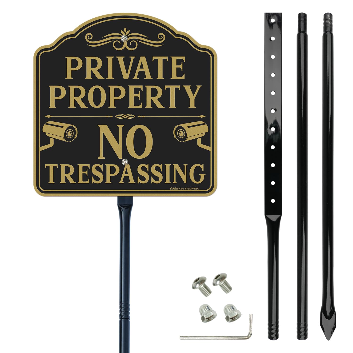 Faittoo Grand panneau « No Trespassing » propriété privée avec piquet épais en métal de 132,1 cm, 30,5 x 30,5 cm, aluminium lourd antirouille, réfléchissant, résistant à la décoloration, facile à
